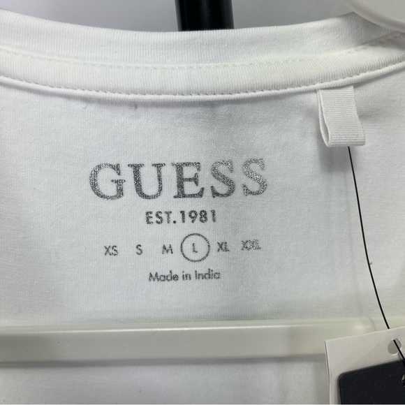 GUESS rainbow rhinestone embellished logo tee, L - Picture 3 of 10